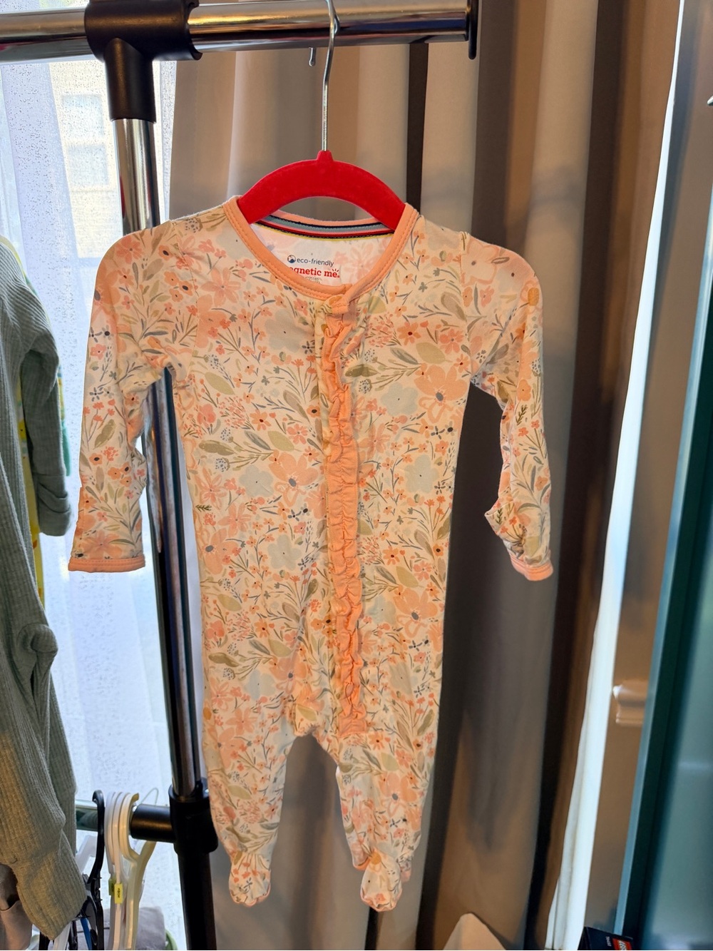 Magnetic Me Peach Floral Ruffle Footie One-Piece